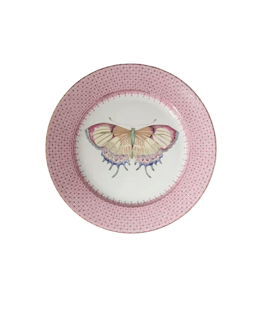 Pink Lace Dessert Plate with Butterfly - Robert's-MOTTAHEDEH-Robert's