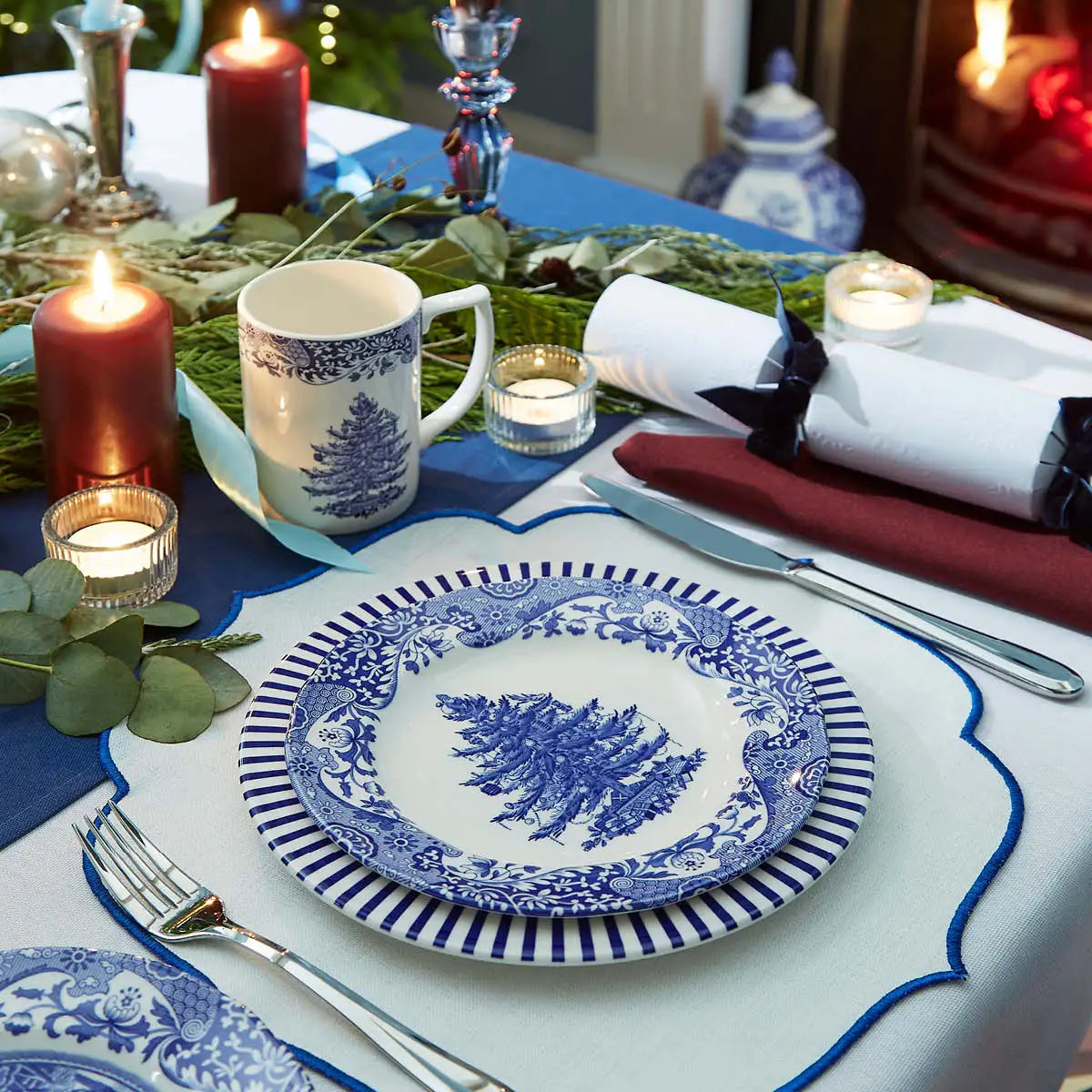 Blue Italian Christmas Salad Plate