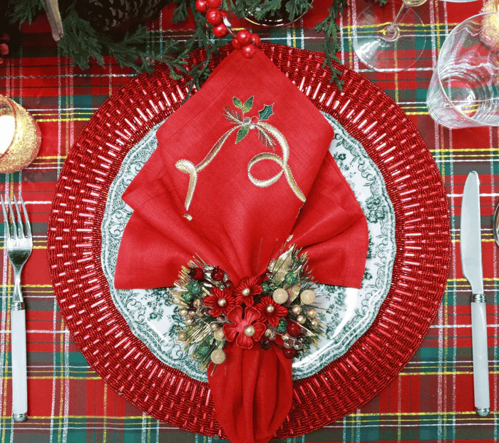 Xmas Carol Napkin Ring in Red, Green & Gold