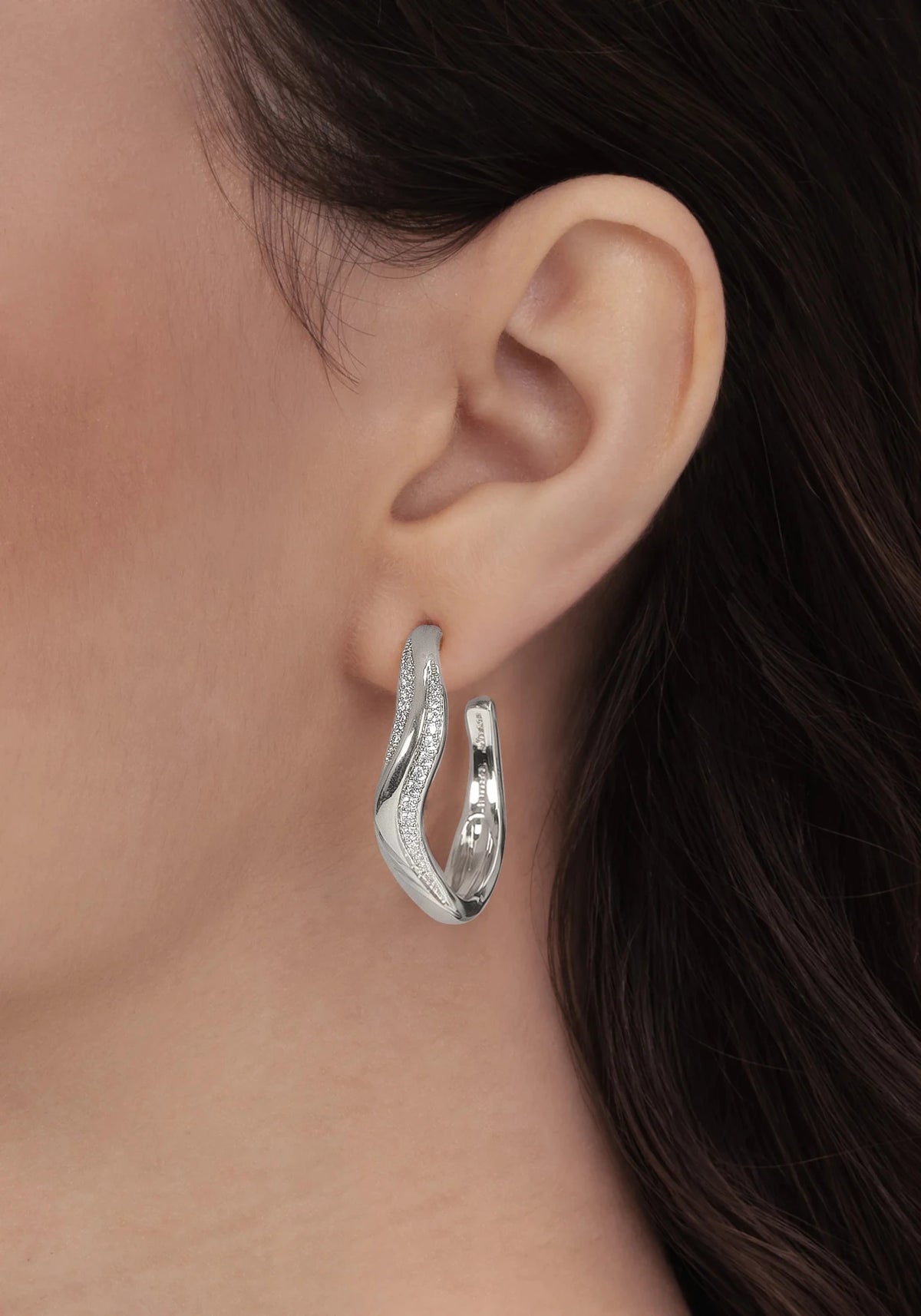 Anabel Aram-River Wave Pave Hoops, Silver - Robert's