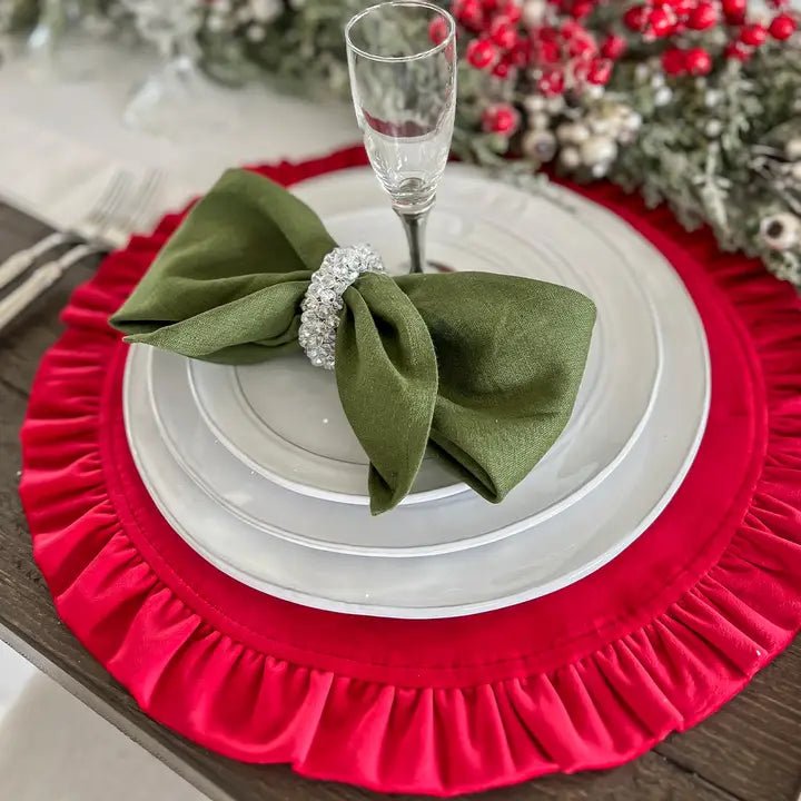 Round Ruffle Velvet Placemat Red - Robert's-Arte Italica-Robert's