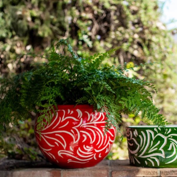 Rustic Garden Red Scroll Medium Cachepot - Robert's-VIETRI-Robert's