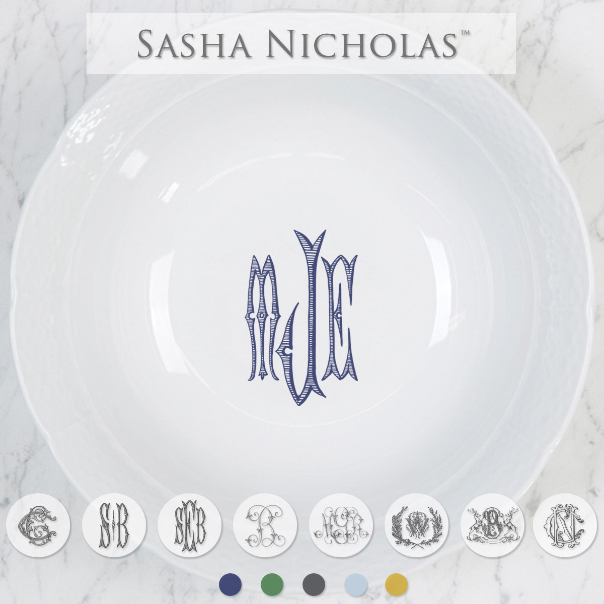 Sasha Nicholas Large Round Serving Bowl Monogrammed