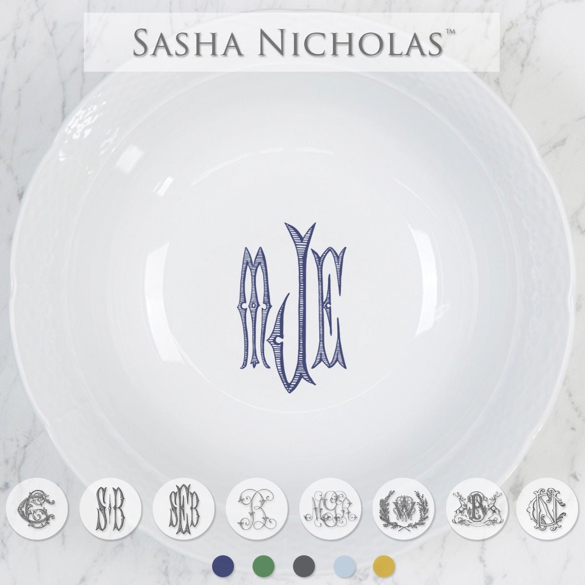 Sasha Nicholas Large Round Serving Bowl Monogrammed - Robert's-SASHA NICHOLAS-Robert's
