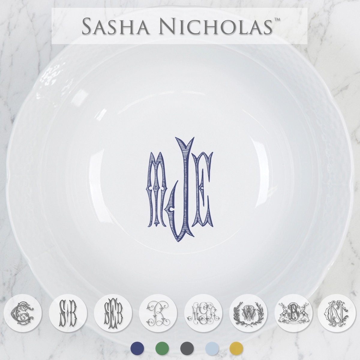 Sasha Nicholas Large Round Serving Bowl Monogrammed