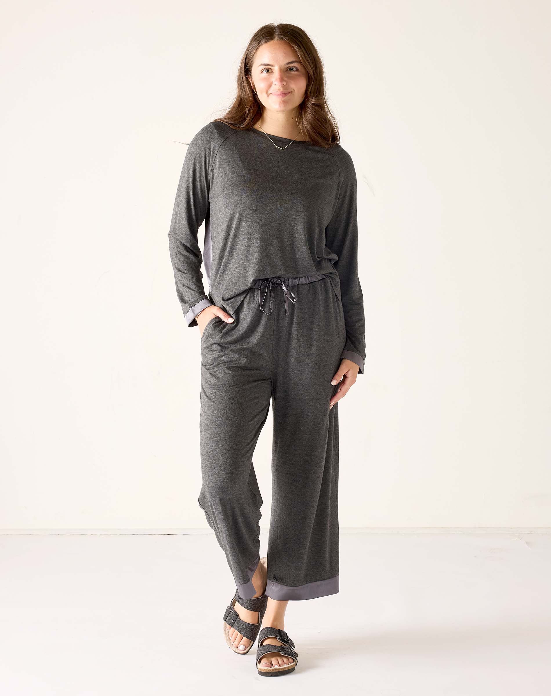 Satin Sailor Modal Pajama Set - Grey Eclipse