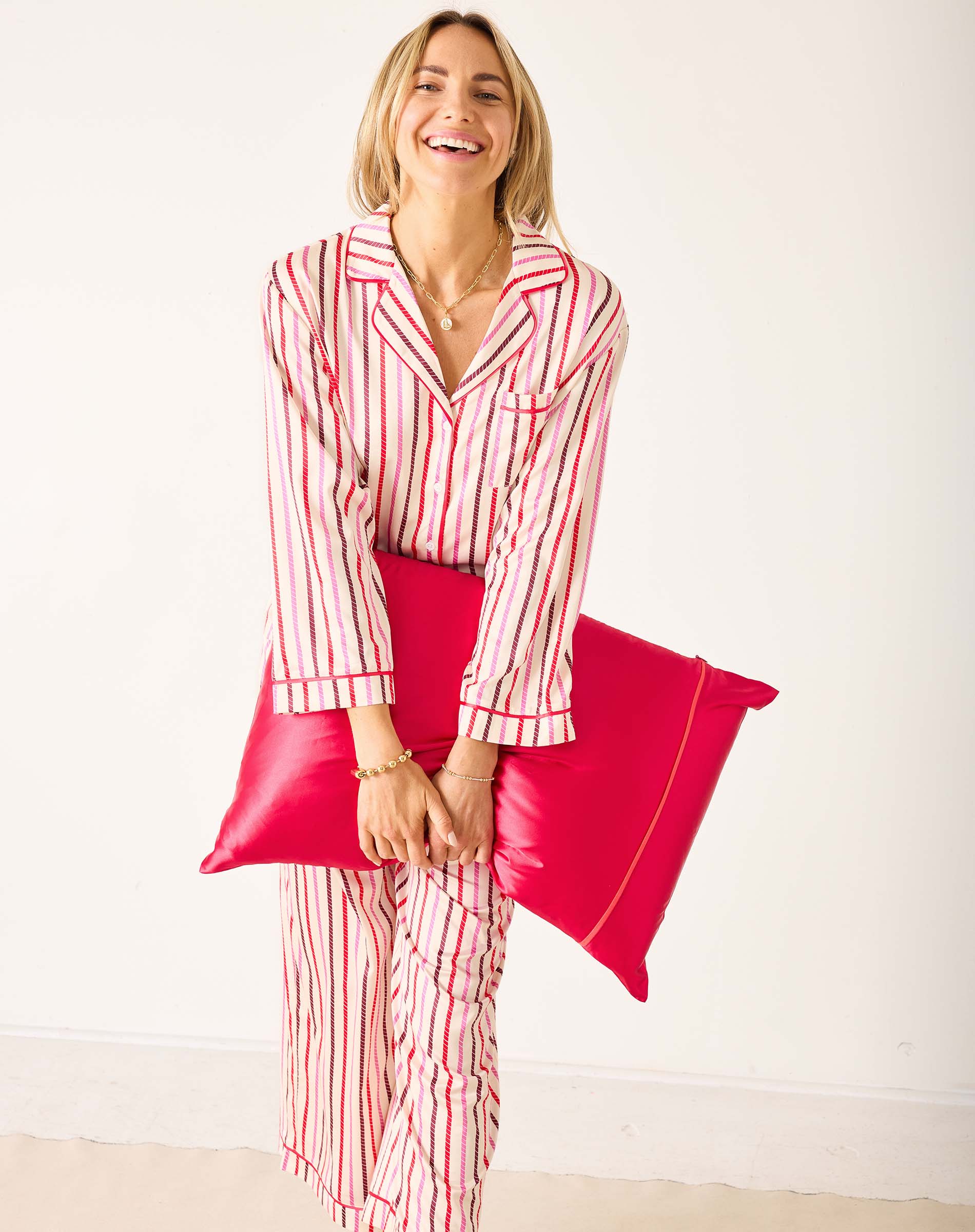 Satin Sailor Pajama Set - Multi Carousel Stripe