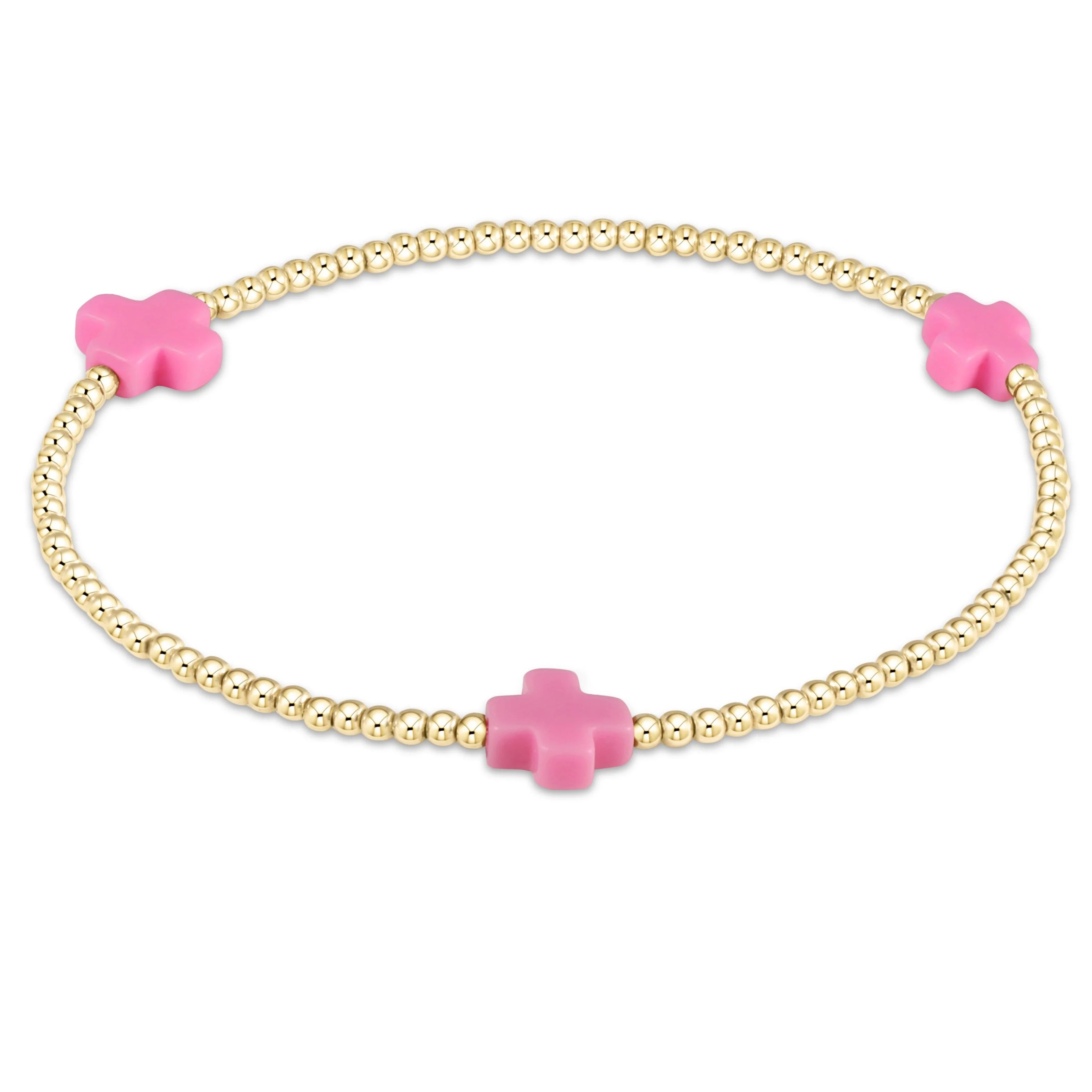 Signature Cross Gold 3MM Beaded Bracelet Pink