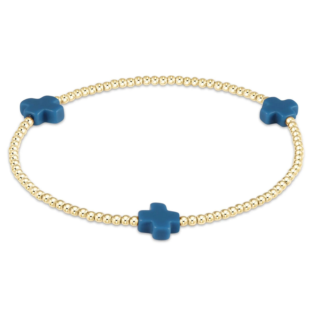 Signature Cross 2mm Gold Bracelet - Navy - Robert's-enewton-Robert's