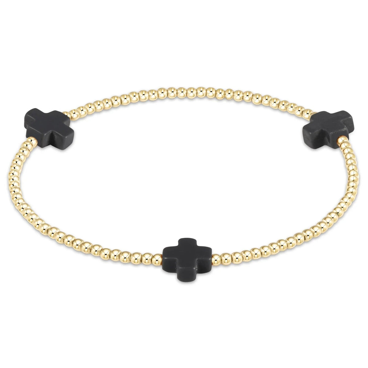Signature Cross 2mm Gold Bracelet - Onyx - Robert's-enewton-Robert's