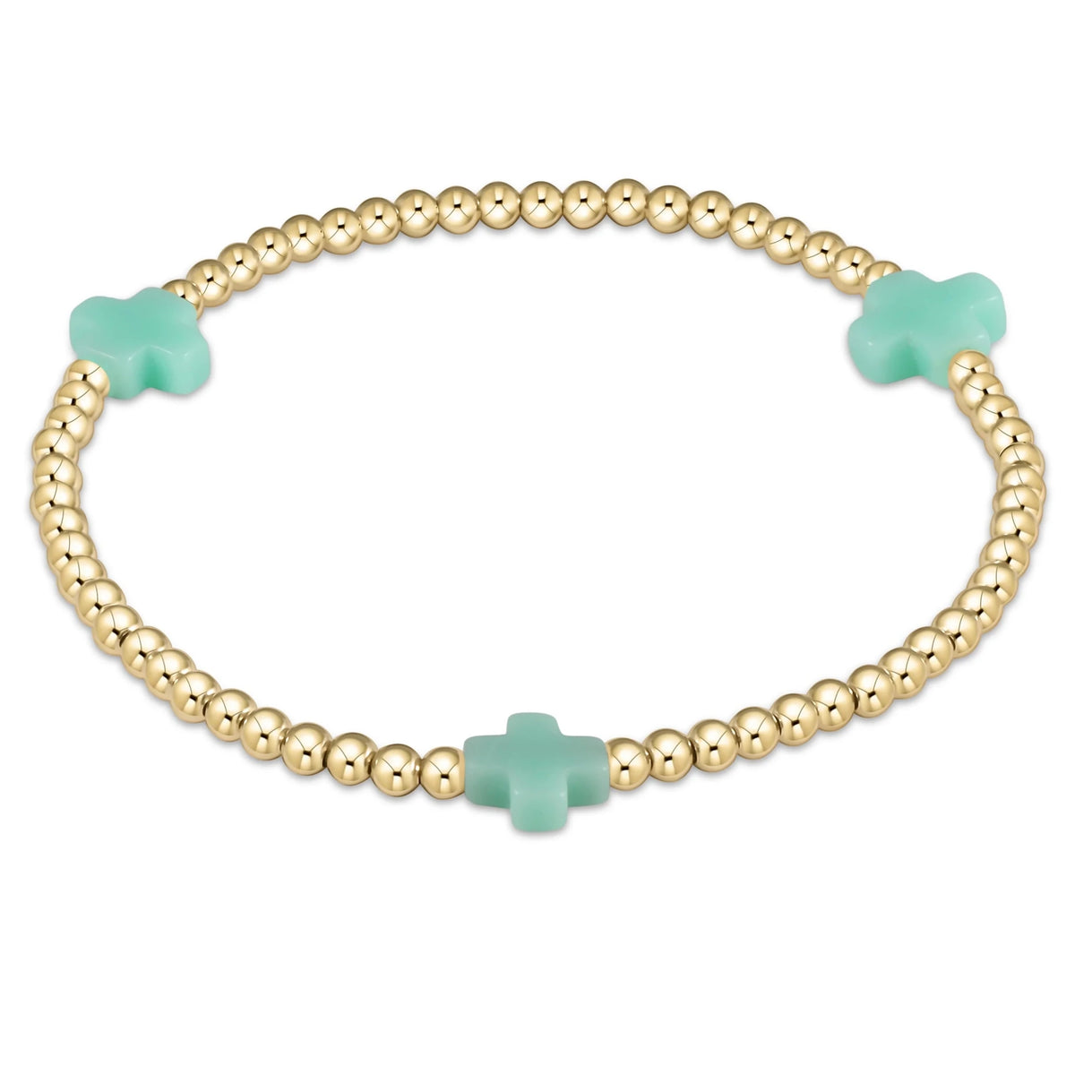 Signature Cross 3MM Gold Beaded Bracelet Mint - Robert's-enewton-Robert's