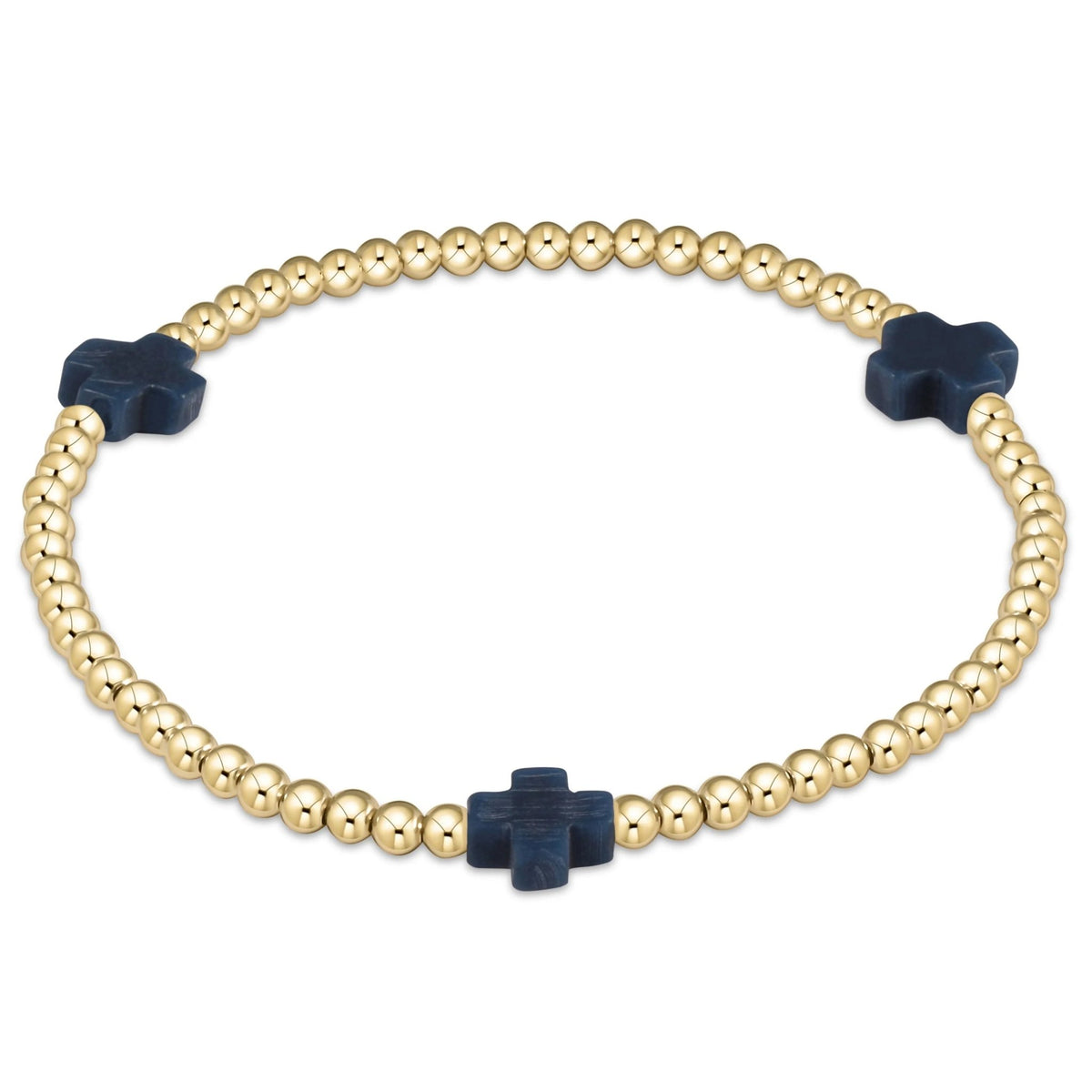 Signature Cross 3mm Gold Bracelet - Navy - Robert's-enewton-Robert's