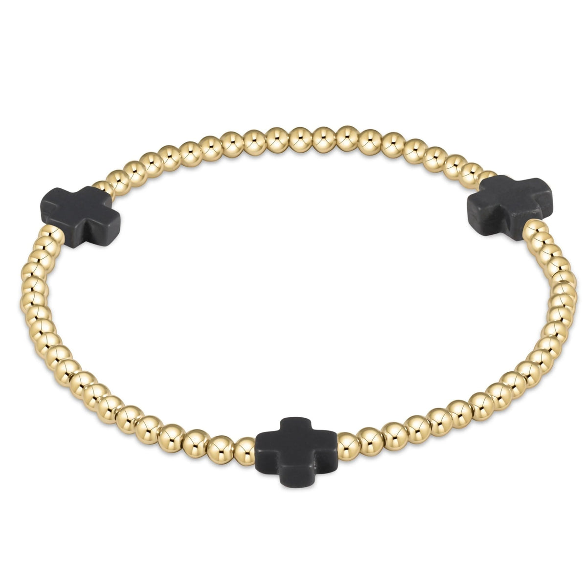 Signature Cross 3mm Gold Bracelet - Onyx - Robert's-enewton-Robert's