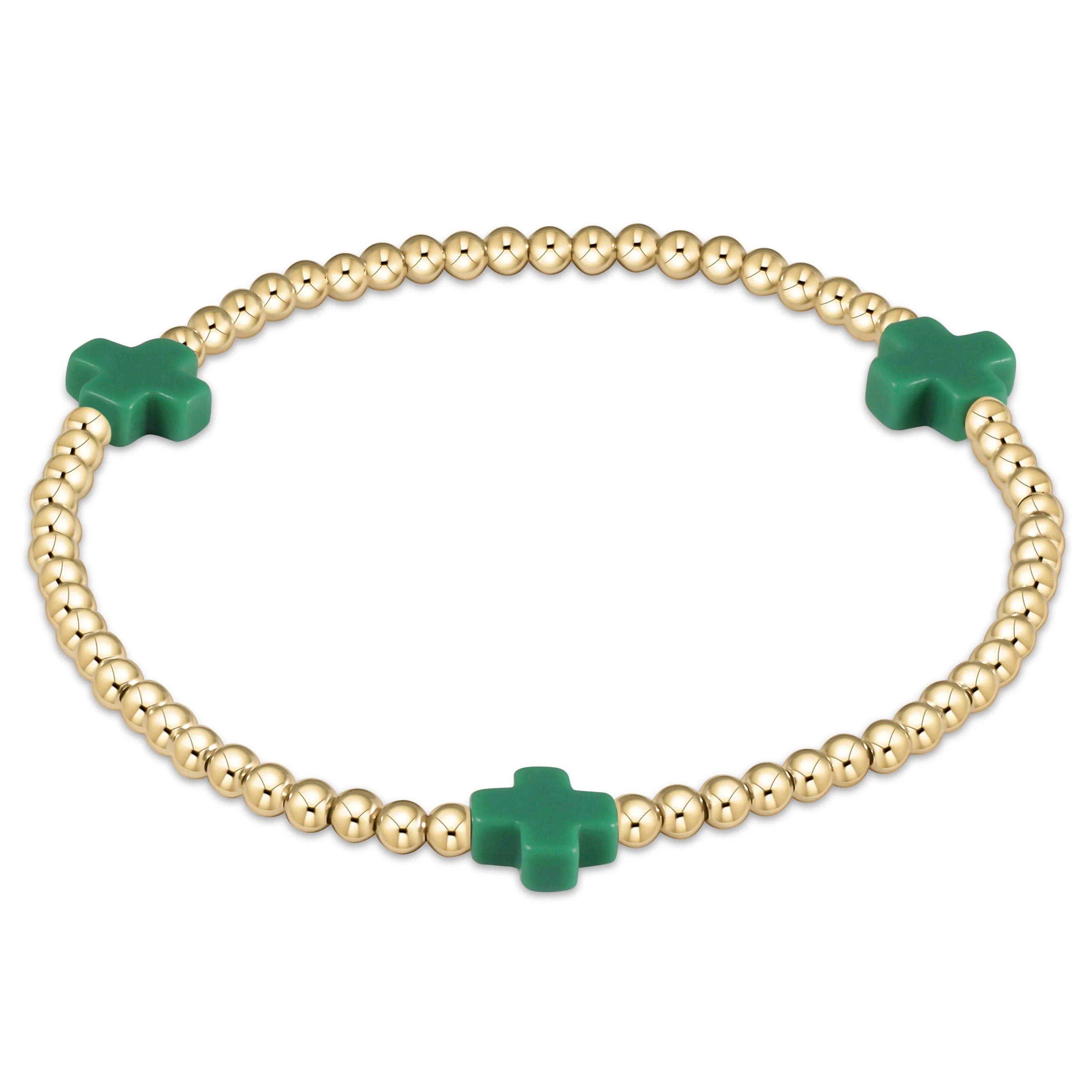 Signature Cross Gold 3MM Bracelet Emerald