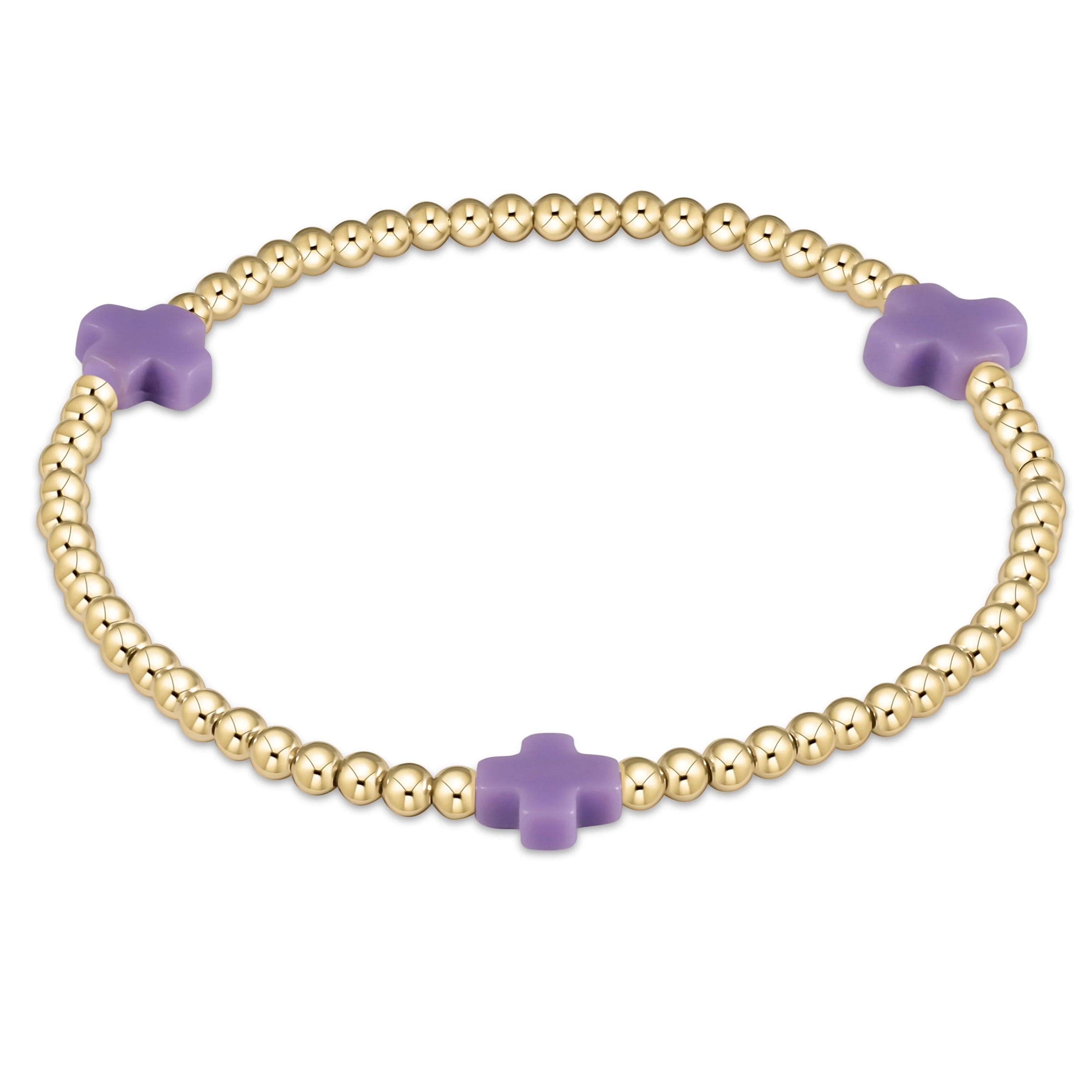 Signature Cross Gold 3MM Beaded Bracelet Purple