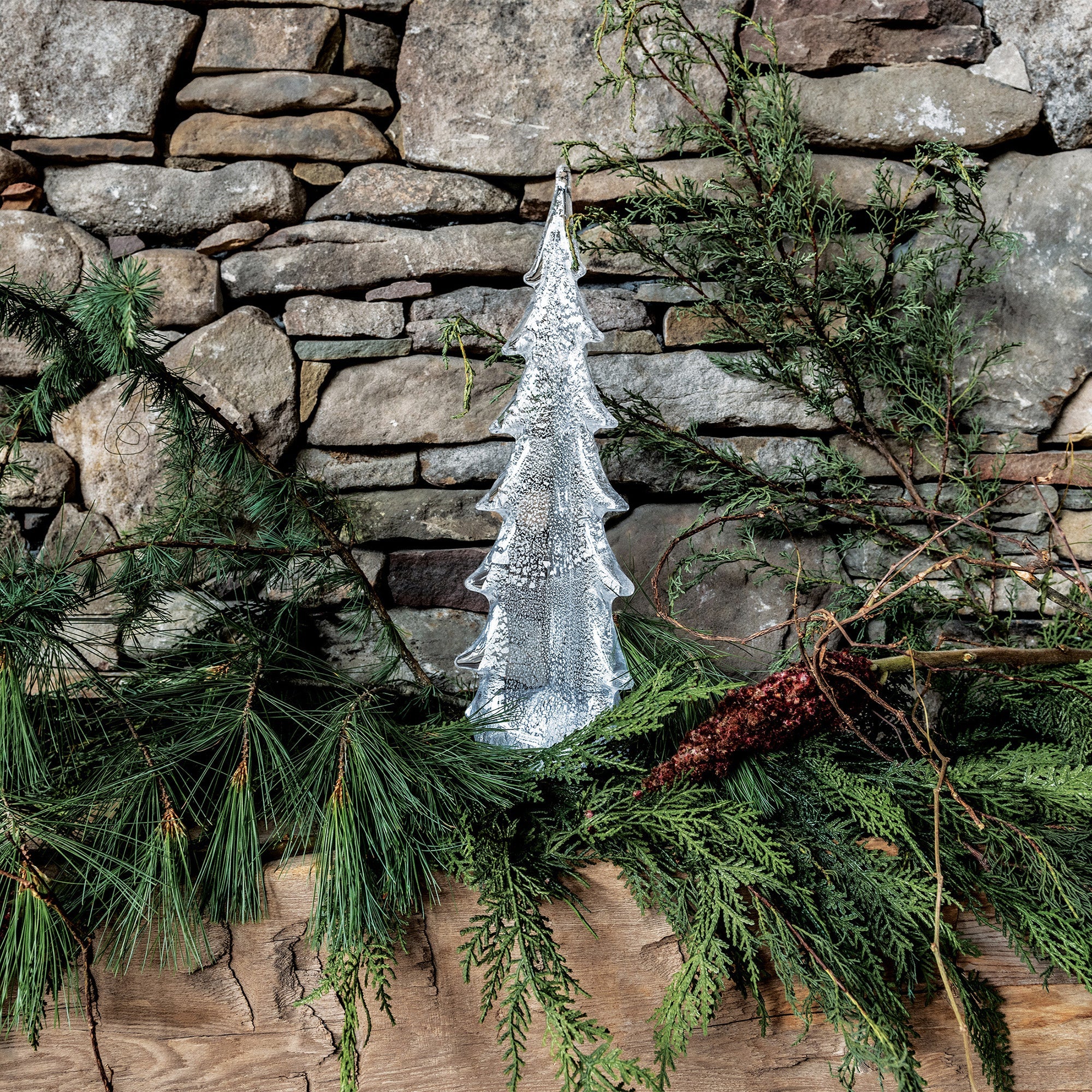 Silver Leaf Evergreen Glass Tree