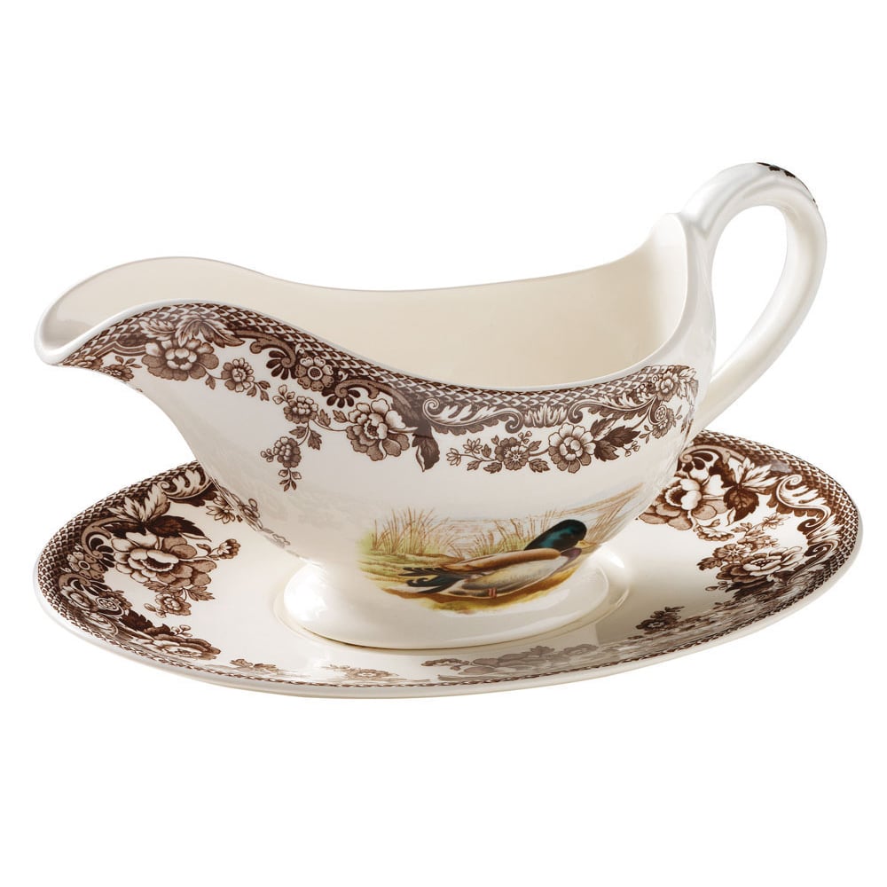 Spode Woodland Sauce Boat and Stand