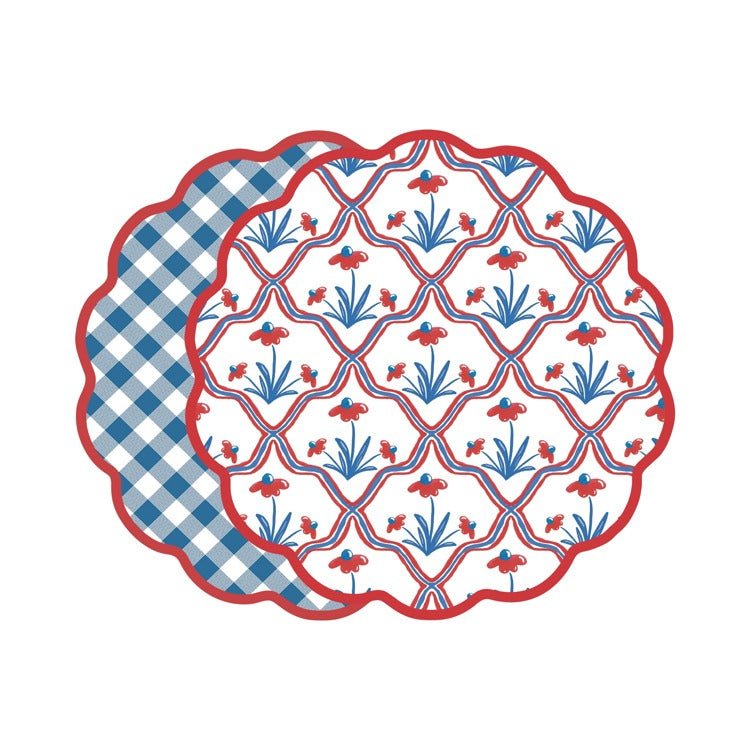 VIDA Americana Floral and Gingham Reversible Placemats Set of 4 (Red & Blue) - Robert's-Beatriz Ball Collection-Robert's