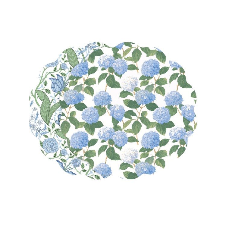 VIDA Blue Hydrangea and Floral Reversible Placemats Set of 4 (Blue & Green) - Robert's-Beatriz Ball Collection-Robert's