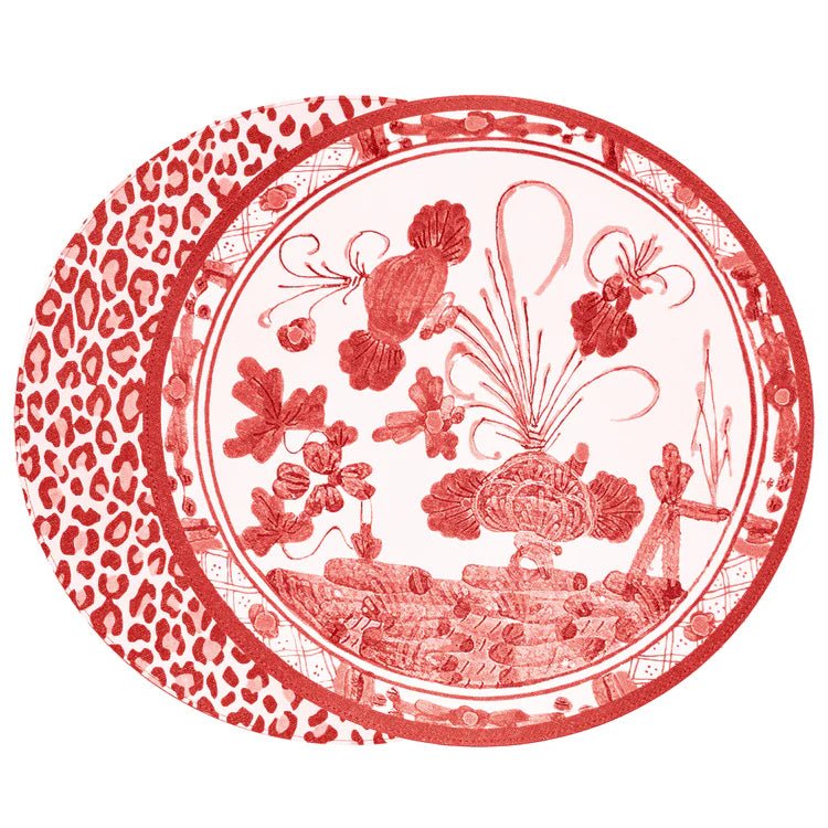 VIDA Faenza and Cheetah Reversible Round Placemats Set of 4 White & Red - Robert's-Beatriz Ball Collection-Robert's