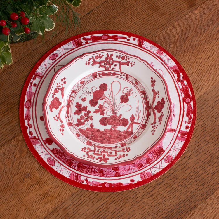VIDA Faenza and Cheetah Reversible Round Placemats Set of 4 White & Red - Robert's-Beatriz Ball Collection-Robert's