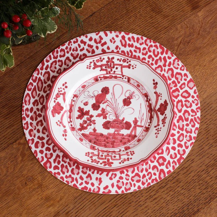 VIDA Faenza and Cheetah Reversible Round Placemats Set of 4 White & Red - Robert's-Beatriz Ball Collection-Robert's